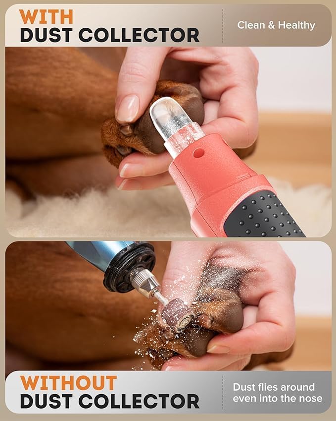 7-Speed Dog Nail Grinder with LED Light – Ultra Quiet Electric Pet Nail Trimmer for Large Dogs & Cats – Professional Grooming Tool with Dust Collector, One-Hand Speed Control & Instant Stop Safety Red - BeesActive Australia