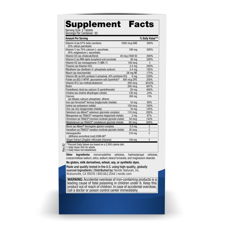 Nordic Naturals Women's Multivitamin - Extra Strength - 60 Tablets | 20 Essential Nutrients for Skin, Hair, Energy & Bone Support. Immunity Supplement. 30 Servings.