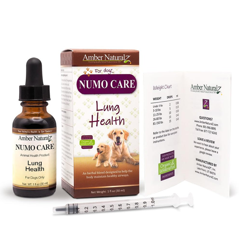 Amber NaturalZ Numo Care Lung Health Herbal Supplement for Dogs | Canine Herbal Supplement for Bronchial Support and Respiratory Lung Health | 1 Fluid Ounce Glass Bottle | Manufactured in The USA 1 Ounce (Pack of 1) - PawsPlanet Australia