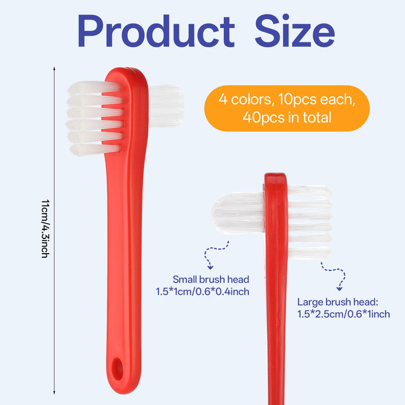 40Pcs Denture Brush, T-Shaped Denture Toothbrush Bulk, Dual Headed Firm Hard Bristle Toothbrush Denture Brushes for Cleaning Dentures,Denture Care (White & Turmeric & Red & Blue) - BeesActive Australia