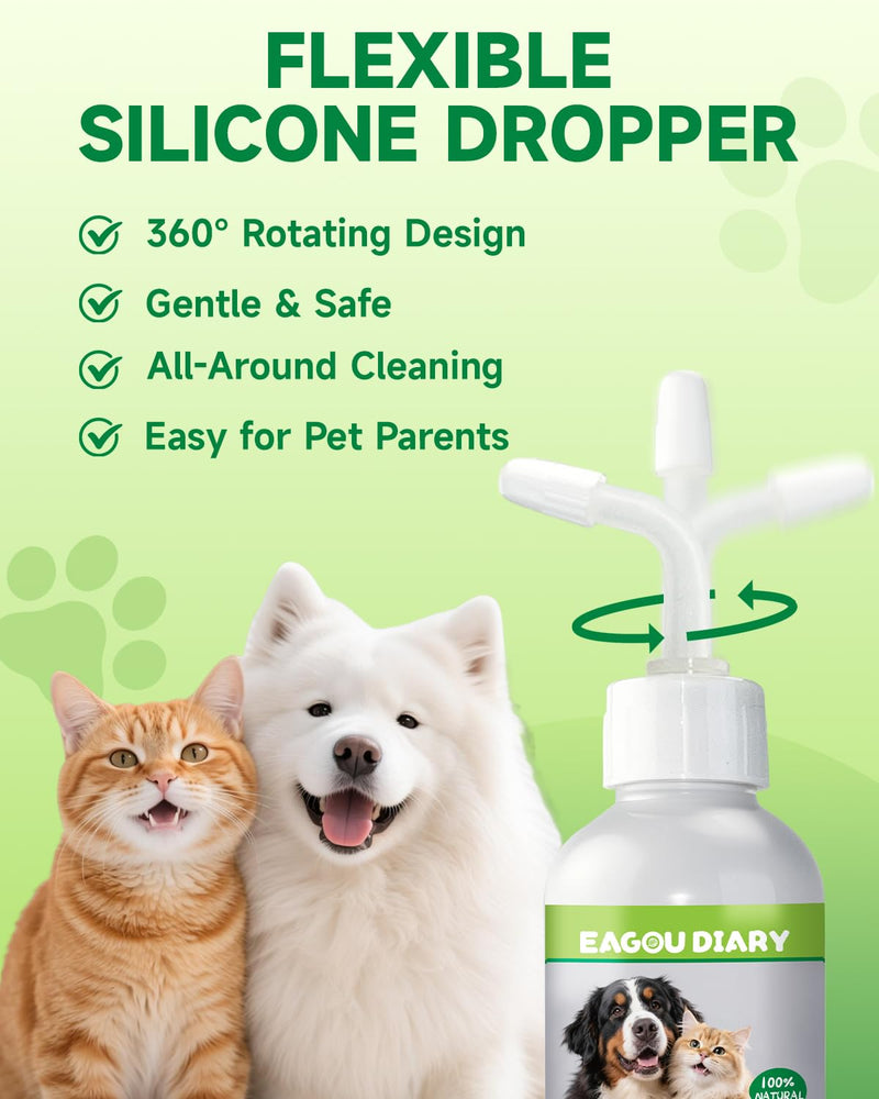 Eagou Diary Cat & Dog Ear Cleaner Gentle Cat & Dog Ear Cleaning Solution - Dog Calming Drops Anxiety and Stress Relief for Dogs