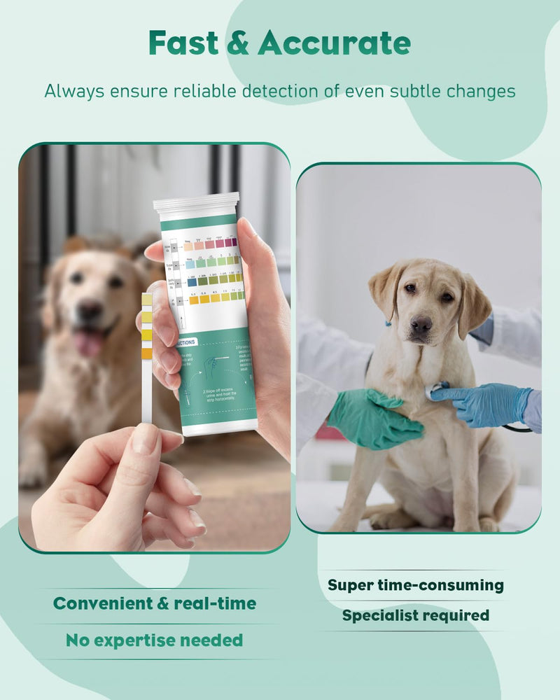 Pawfly Urine Test Strips, 100 Strips, Pet Urine Testing Strips for Ketone, Glucose, Specific Gravity & pH, Urinalysis Test Strips for Vets 4 in 1