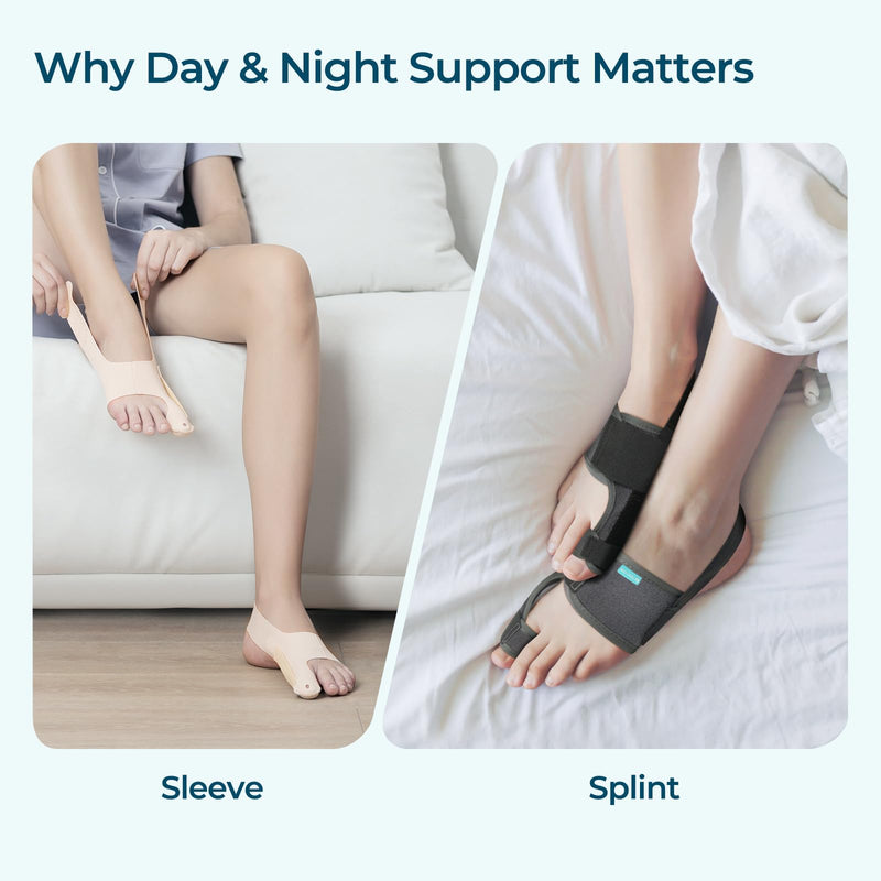 Day & Night Bunion Corrector Set, Walkable Soft Sleeve for Daytime + Structured Night Splint for Sleeping, Big Toe Alignment Support, Men & Women, 2 Pairs M - BeesActive Australia