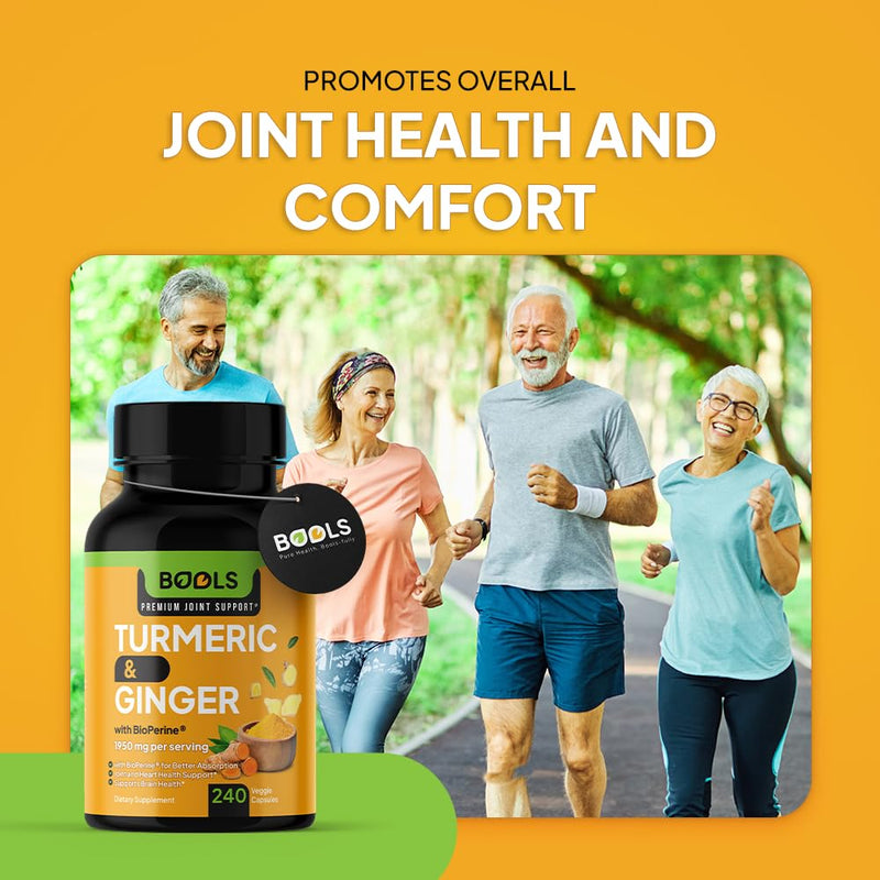 Turmeric Curcumin Supplement with BioPerine & Ginger, Turmeric Curcumin with Black Pepper 1950mg for Max Absorption Joint Support- Non-GMO Turmeric Supplement, Vegan, 240 Capsules - BeesActive Australia