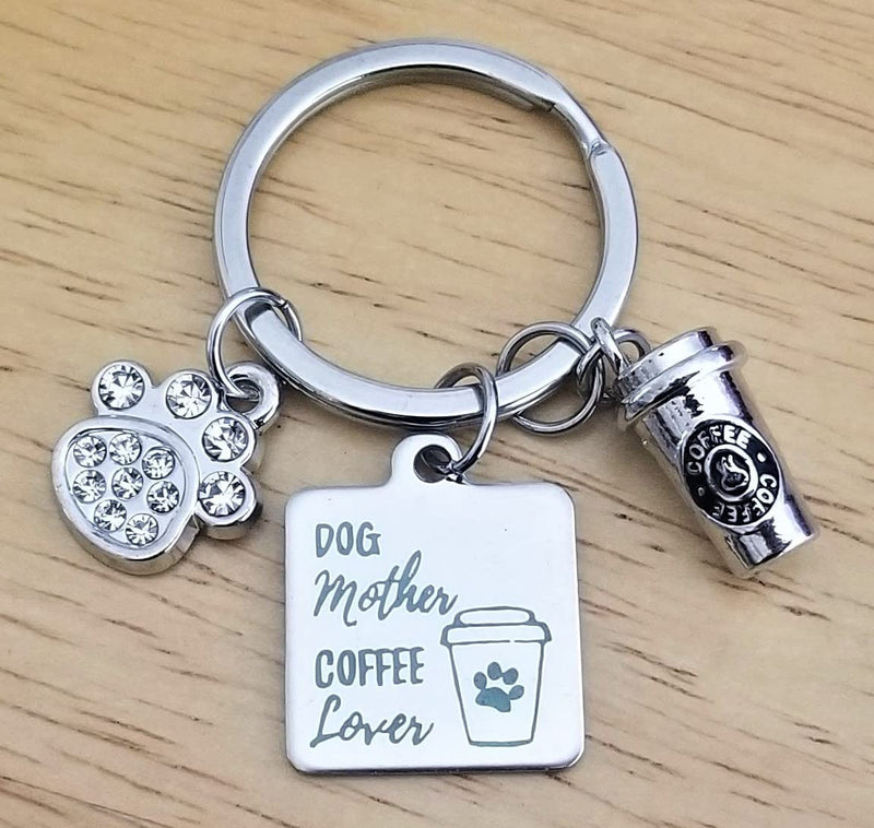 Kit's Kiss Coffee Keychain Dog Mom Keychain Dog Paw Print Charms Dog Mother Coffee Lover Gift Animal Pet Dog Memorial Coffee Cup Coffee Mug Dog Mom Gift, Silver - BeesActive Australia