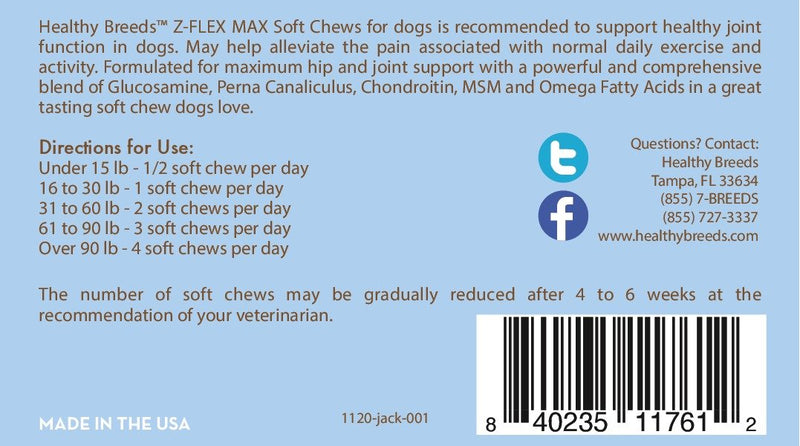 Healthy Breeds Jack Russell Terrier Z-Flex Max Hip and Joint Soft Chews 50 Count - PawsPlanet Australia