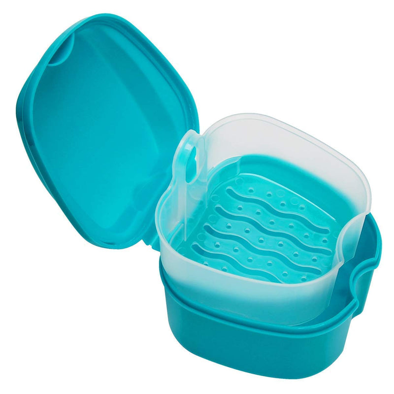 Coolrunner Denture Case, Denture Cup with Strainer, Denture Bath Box False Teeth Storage Box with Basket Net Container Holder for Travel, Retainer Cleaning (Green) Green