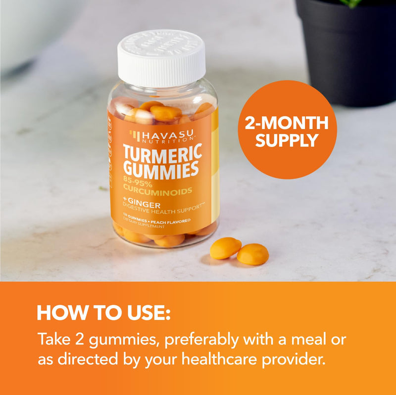 Turmeric Gummies, Peach, 120ct, Digestive & Immune Support for Wellness | Turmeric Gummies with Ginger Root Extract, Digestive Health & Immune Support for Overall Wellness, 2 Month Supply 120 Count (Pack of 1)