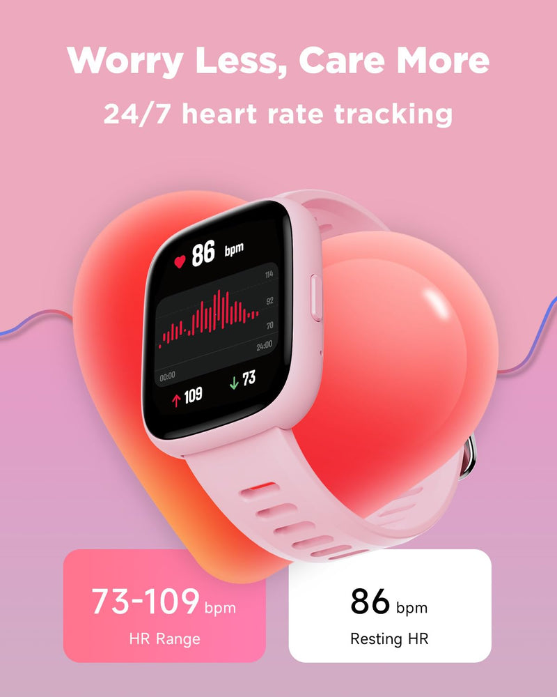 BIGGERFIVE Smart Watch for Kids, 1.8" Fitness Tracker Watch Pedometer, Heart Rate, IP68 Waterproof, Sleep Monitor, Calorie Step Counter, 5 Puzzle Games with/Without APP for Girls Teens 5-16 Pink - BeesActive Australia