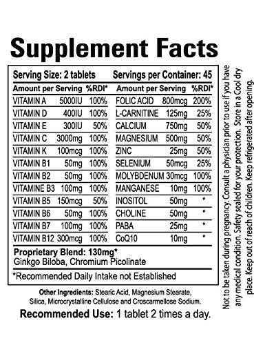 Ultra Woman - Multi-Vitamins 90 Tablets - Premium Performance Formula 100% Natural - Multivitamins for Woman - Dietary Supplement