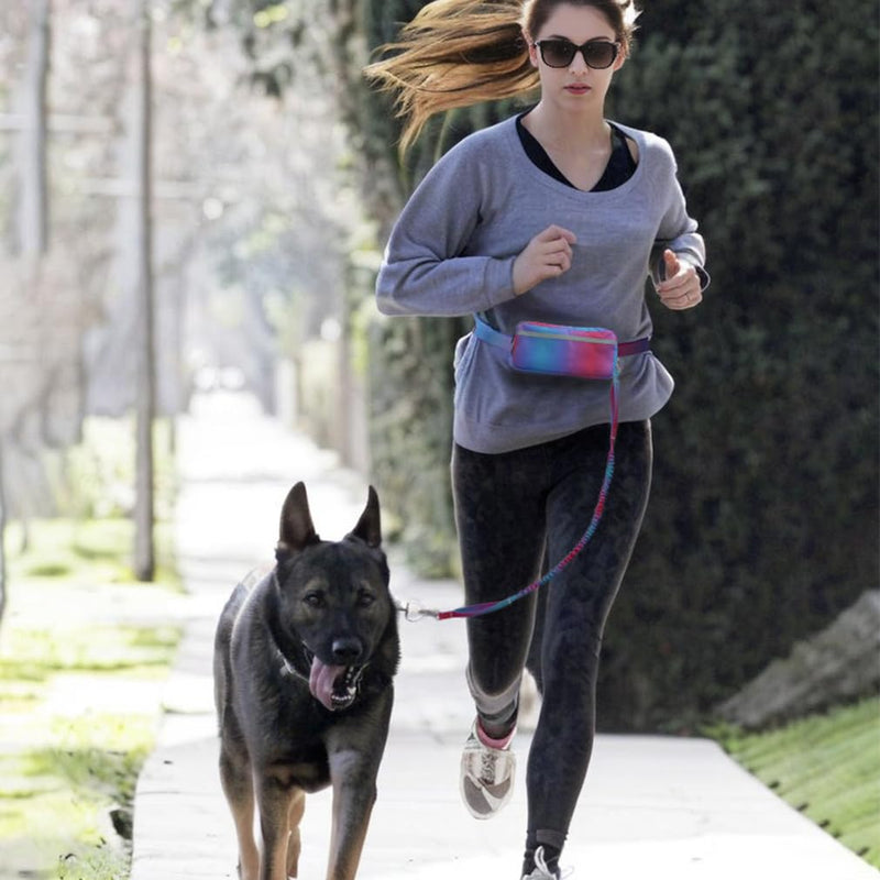 Hands Free Dog Leash with Zipper Pouch, Dual Handles and Durable Reflective Bungee for Walking, Jogging and Running Medium Large Dog (Pink+Cyan) Pink+Cyan - BeesActive Australia
