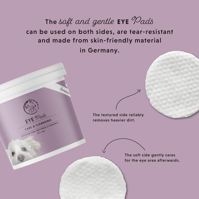 Annimally Eye Pads for Dogs 100 pcs. - With Chamomile & Aloe Vera, Perfume-Free for Cleaning the Eye Area and Removing Tear Stains, Dust & Dirt, Made in Germany