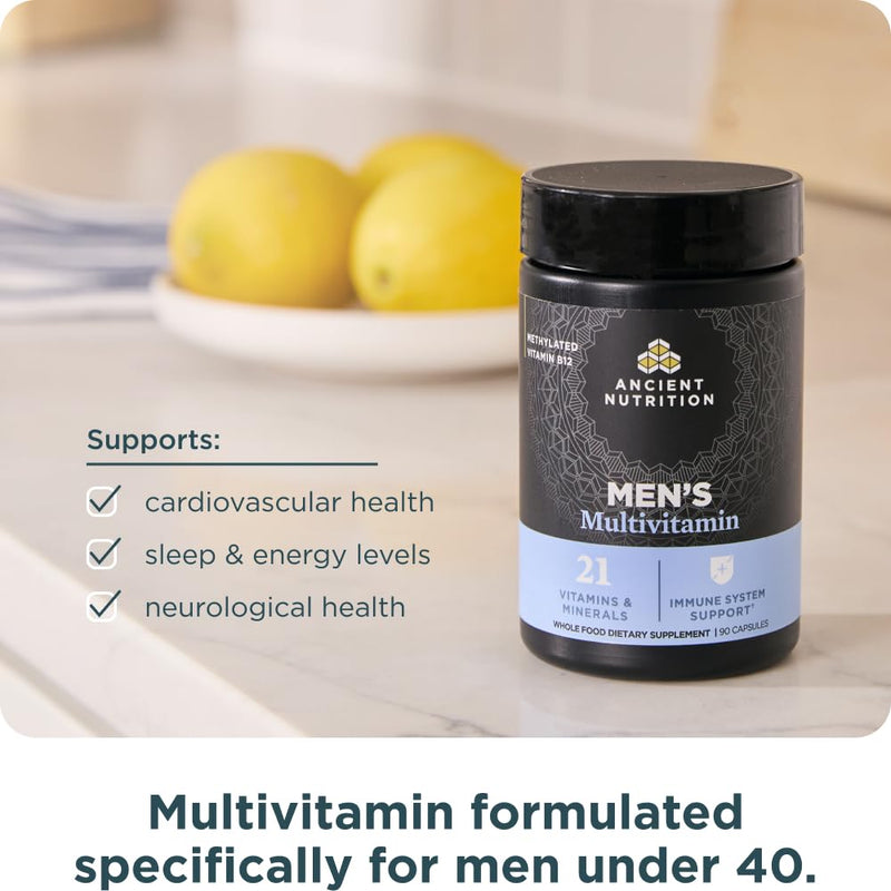 Ancient Nutrition Methylated Multivitamin for Men | Vitamin D, C, E, Methylated B12, Zinc, Magnesium, Supports Healthy Immune System and Bone Health, 90 Count