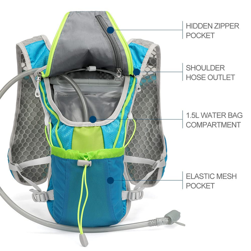Hydration Pack Backpack，IX INOXTO Running Hydration Vest with 1.5L ( 50 oz) Water Bladder for Men Women，Lightweight Water Backpack for Hiking Cycling Climbing Camping Blue