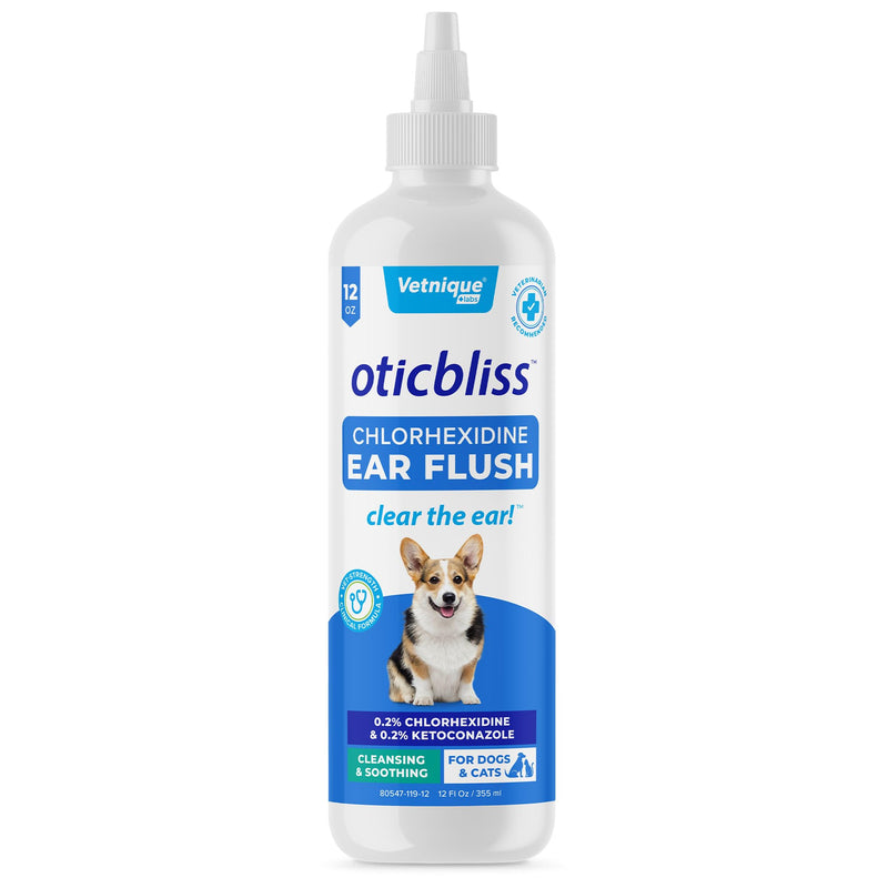 Oticbliss Advanced Cleaning Wipes XL (60 Ct) and Oticbliss Chlorhexidine Flush (12 oz) Bundle Complete Dog Ear Care with Dog Ear Cleaning Wipes Plus Ear Drying Solution for Dogs with Salicylic Acid - PawsPlanet Australia