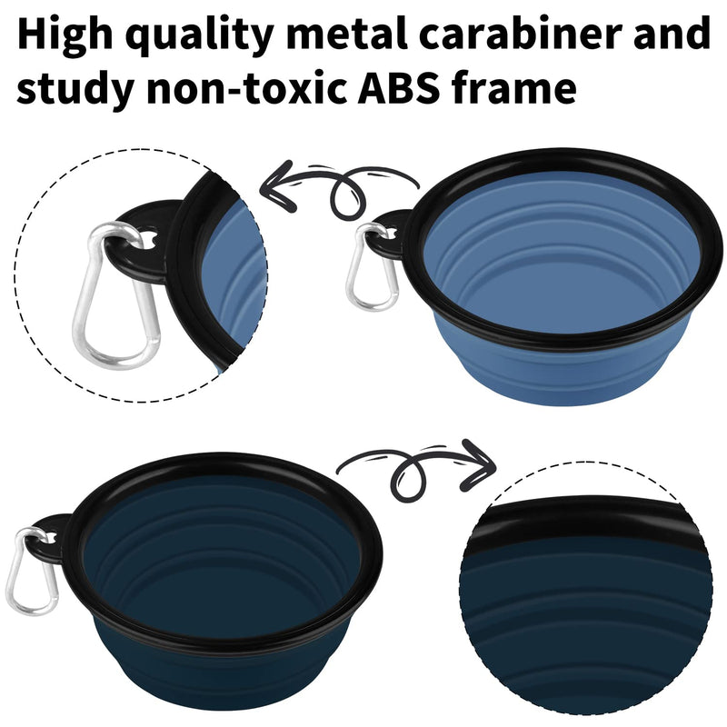COOYOO Collapsible Dog Bowl,2 Pack Collapsible Dog Water Bowls for Cats Dogs,Portable Pet Feeding Watering Dish for Walking Parking Traveling with 2 Carabiners Small 03#Blue Haze+Dark Blue - BeesActive Australia