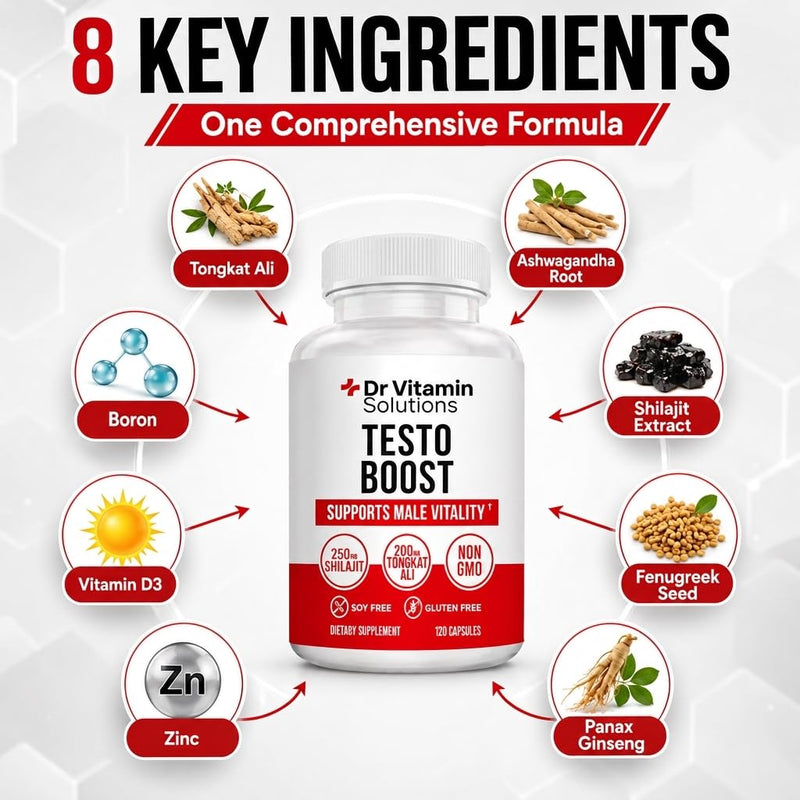 Testosterone Booster for Men - Tongkat Ali & Ashwagandha, 60 Day Supply | Shilajit 250mg, Fenugreek, Zinc, Vitamin D3, Boron - 120 Capsules, Energy Stamina Strength, Made in USA, Non-GMO 120 Count (Pack of 1)