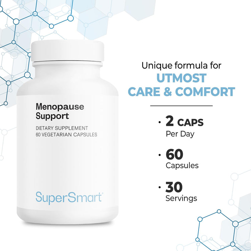 Supersmart Menopause Support (Advanced Formula) - with Black Cohosh, FenuSmart Fenugreek, Magnesium, Vitamin D3 & B6 - Menopause Supplement for Women | Non-GMO & Gluten-Free - 60 Vegetarian Capsules