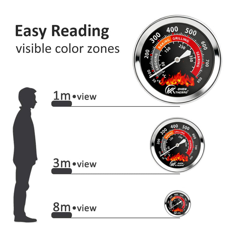 CloudHand 3 1/8 Inch BBQ Temperature Gauge, Upgrade Replacement Smoker Wood Charcoal Pit, Large Face Grill Analog Thermometer, 50-800°F Smoker-3 1/8" Black/red