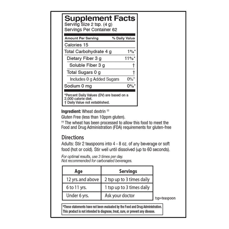 Quality Choice Clear Prebiotic Fiber Supplement Powder for Digestive Health - Tasteless, Non-Thickening Formula - 62 Servings, 8.6 Ounces (248g), Ideal for Adults & Children 6 & Up Daily Fiber Powder - BeesActive Australia