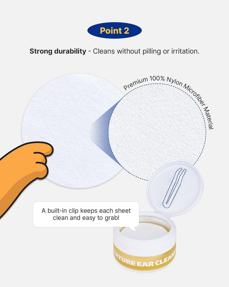 PETHROOM Nature Ear Cleaning Pads – Hypoallergenic Microfiber Pads for Dogs & Cats, Gentle Daily Ear Care that Removes Dirt & Wax Safely, 50 Count