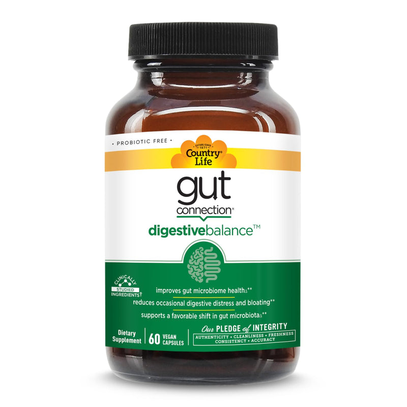 Country Life Gut Connection Prebiotic Digestive Balance, 60 Vegan Capsules | Clinically studied formula supports gut microbiome health and helps reduce occasional digestive distress and bloating