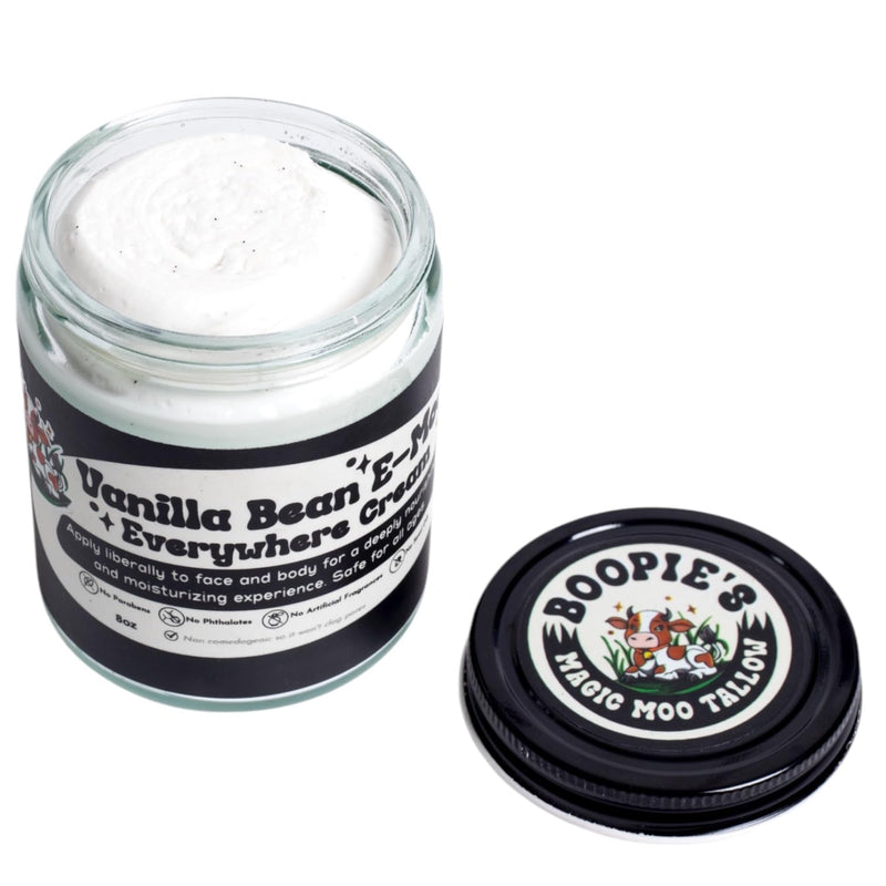 Magic Moo Beef Tallow Vanilla Bean E-Moo Moisturizing Everywhere Suet Tallow Cream with Organic Emu Oil. For Acne, Stretch Marks, Eczema, Hydration, Dry Skin & More! 2oz 2 Ounce (Pack of 1) - BeesActive Australia