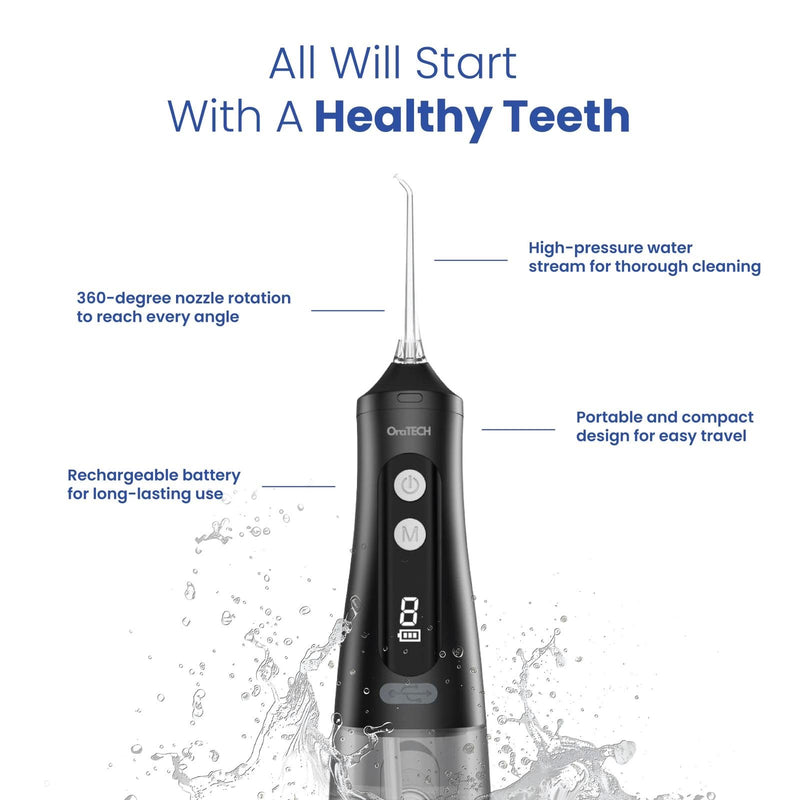 OraTECH Water Dental Flosser, Portable Cordless Oral Irrigator 350ML Rechargeable Travel IPX7 Waterproof Electric Flossing for Teeth Cleaning (White) White