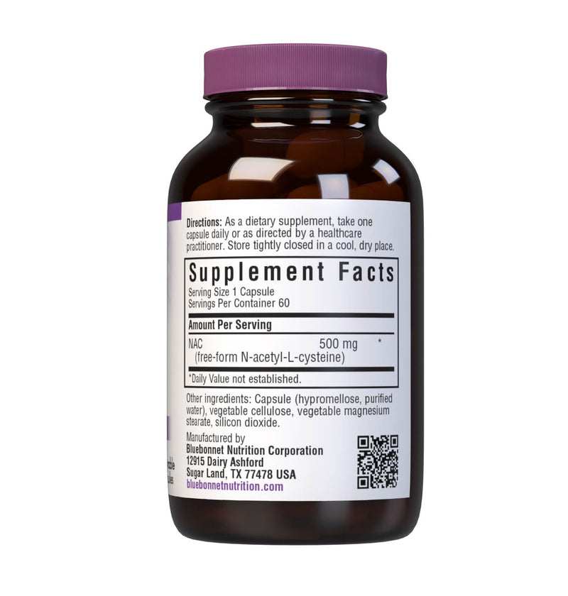 Bluebonnet Nutrition NAC N-Acetyl-L-Cysteine 500 mg, 60 Vegetable Capsules | Antioxidant Cellular Health & Immune Support; Non-GMO, Kosher, Gluten-Free 60 Count (Pack of 1)