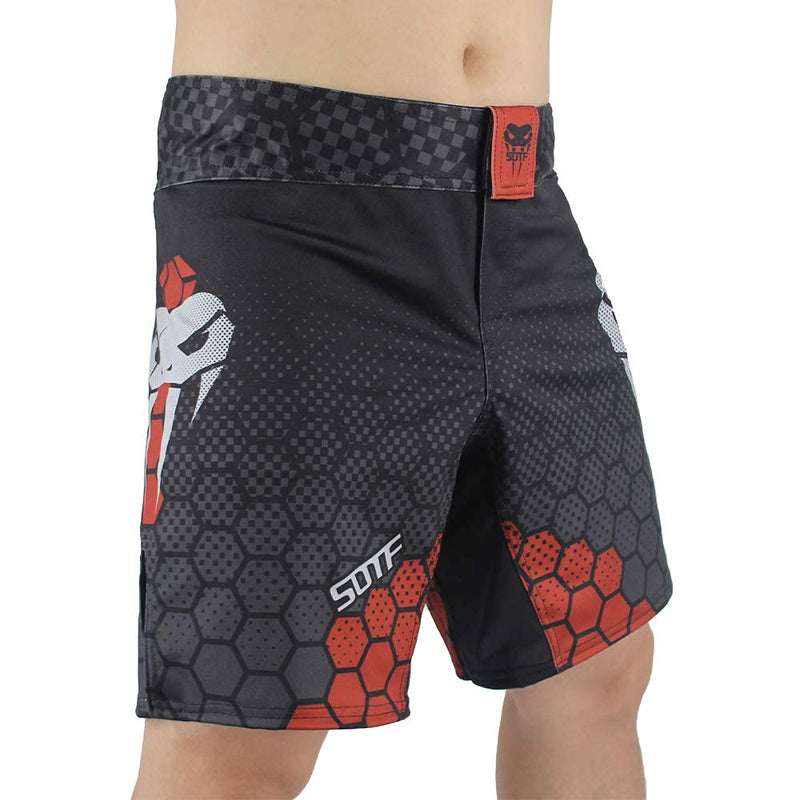 Boxing Shorts for Men Training Fight Shorts Men MMA BJJ Shorts No Gi Black Red Medium