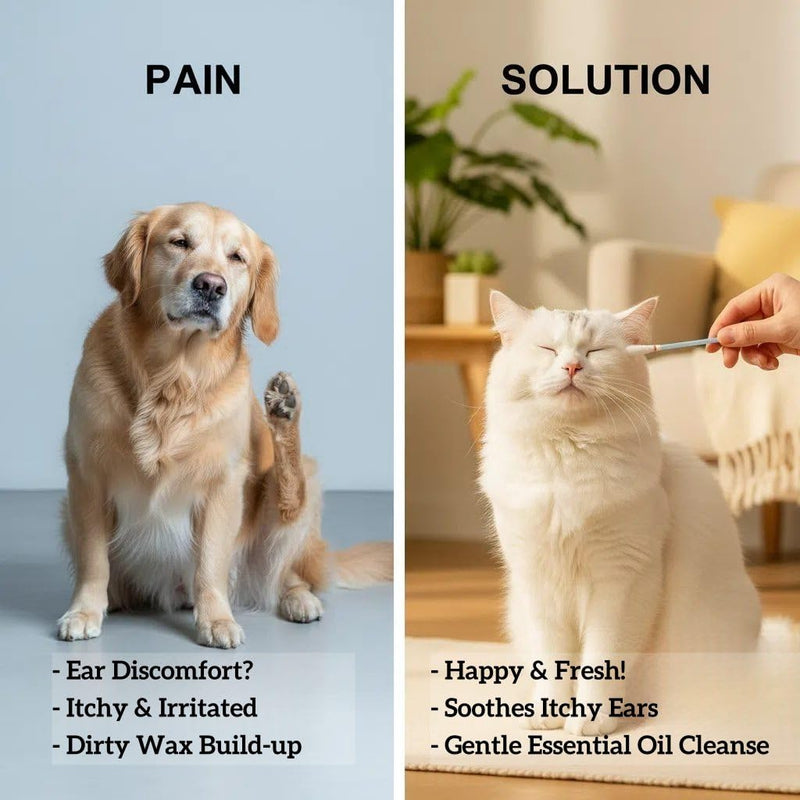 50 Pcs 2-in-1 Pet Ear Cleaning Cotton Swabs for Dogs & Cats - Essential Oil Infused Cat Ear Cleaner - Gentle Ear Wax Removal - Soothing Itch & Freshness - Individually Wrapped for Easy Use