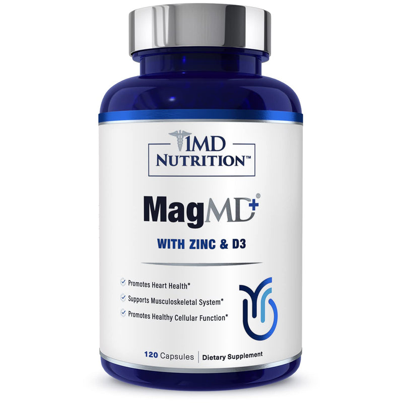 1MD Nutrition MagMD Plus - Magnesium with Zinc & D3 | Promotes Heart Health, Supports Bone & Muscle Strength, and Aids Immune System - 120 Ct