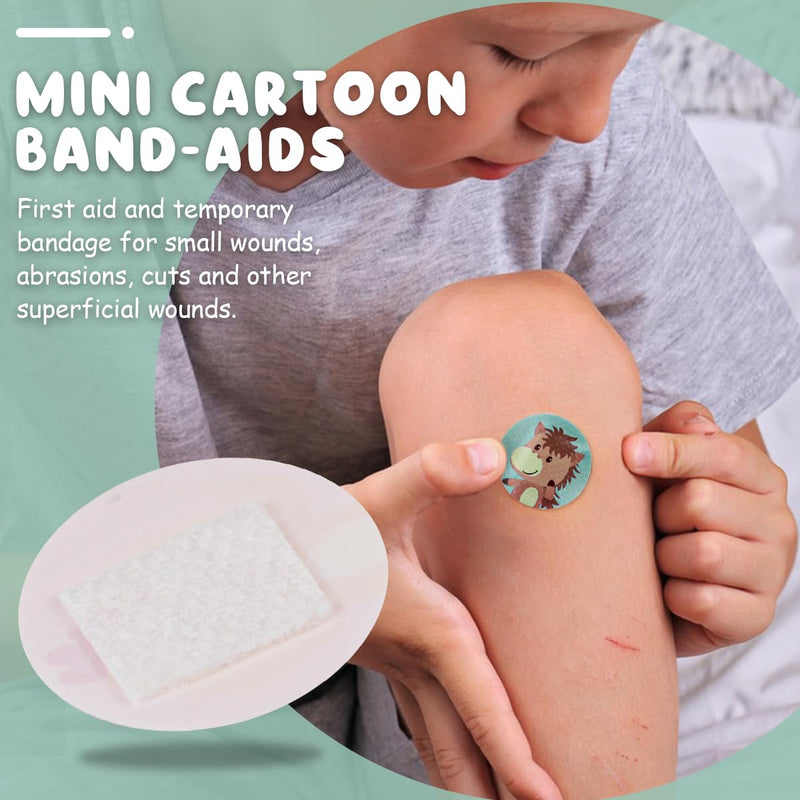 Bandages Mini Round Bandages Water Resistant Wound Care Vaccine Patch Small Self Adhesive Breathable First Aid Bands,Cartoon Print,100Pcs