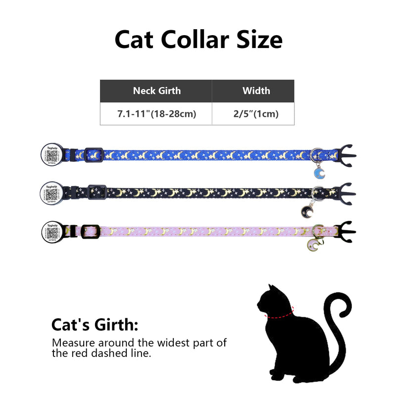 2PCS Breakaway Cat Collars with QR Code Bell Moons Stars Cute Kitty Adjustable Safe Kitten Collars with Pendant Glow in The Dark. Smart ID tag.Real-time scan alerts (Purple&Pink) Purple & Pink - BeesActive Australia