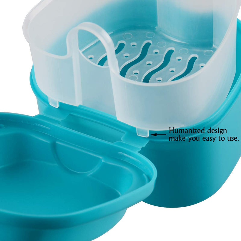 Coolrunner Denture Case, Denture Cup with Strainer, Denture Bath Box False Teeth Storage Box with Basket Net Container Holder for Travel, Retainer Cleaning (Green) Green
