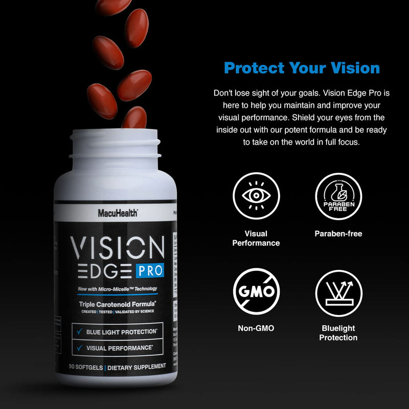 Eye Supplement for Athletes; Formula with Lutein, Zeaxanthin, and Meso-Zeaxanthin, Eye Supplements Omega 3, Essential Carotenoids for Eyes - (90 Softgels, 3 Month Supply) Vision Edge Pro 90ct - BeesActive Australia
