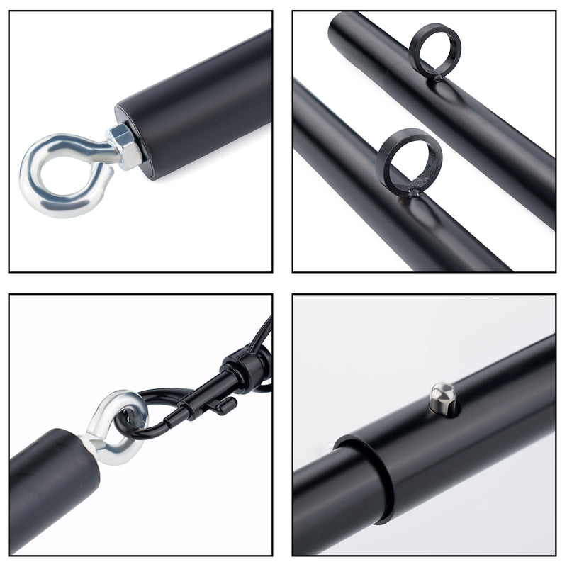 Spreader Bar Heavy Duty Stainless Steel Expandable Home Gym with 4pcs Furry Purple Adjustable Strap,Sports Aid Training Fitness Gear Pilates Aid Kit,Indoor Yoga Set Black+Purple Furry Kit
