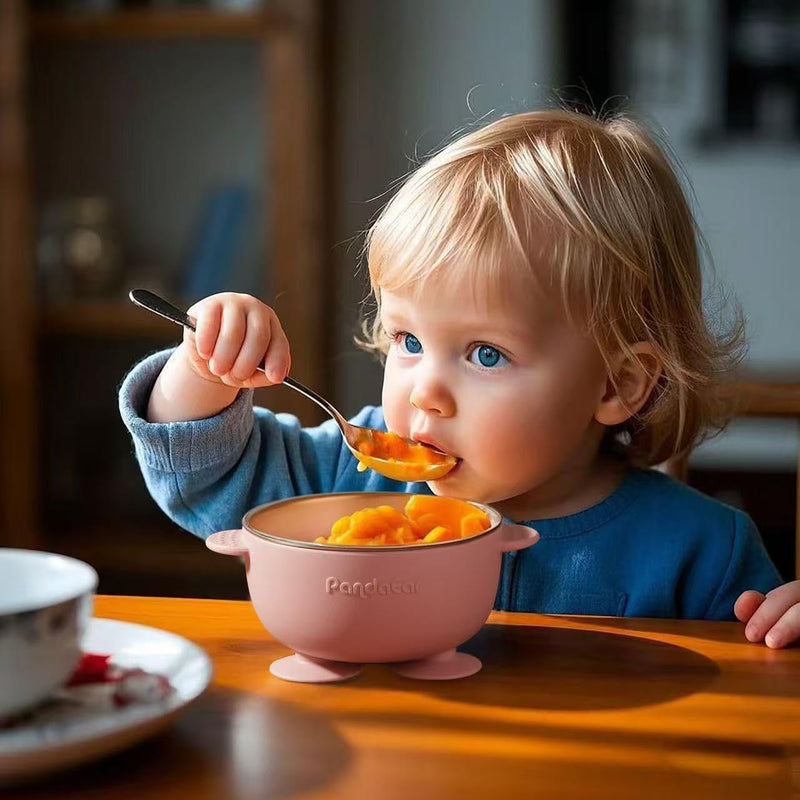 PandaEar 3 Pack Stainless Steel Baby Suction Bowls, Non-Slip Child Food Bowl with Silicone Sleeve for Kids Toddlers Infants, Unbreakable & Mess Free (Blue Green Brown) Blue Green Brown