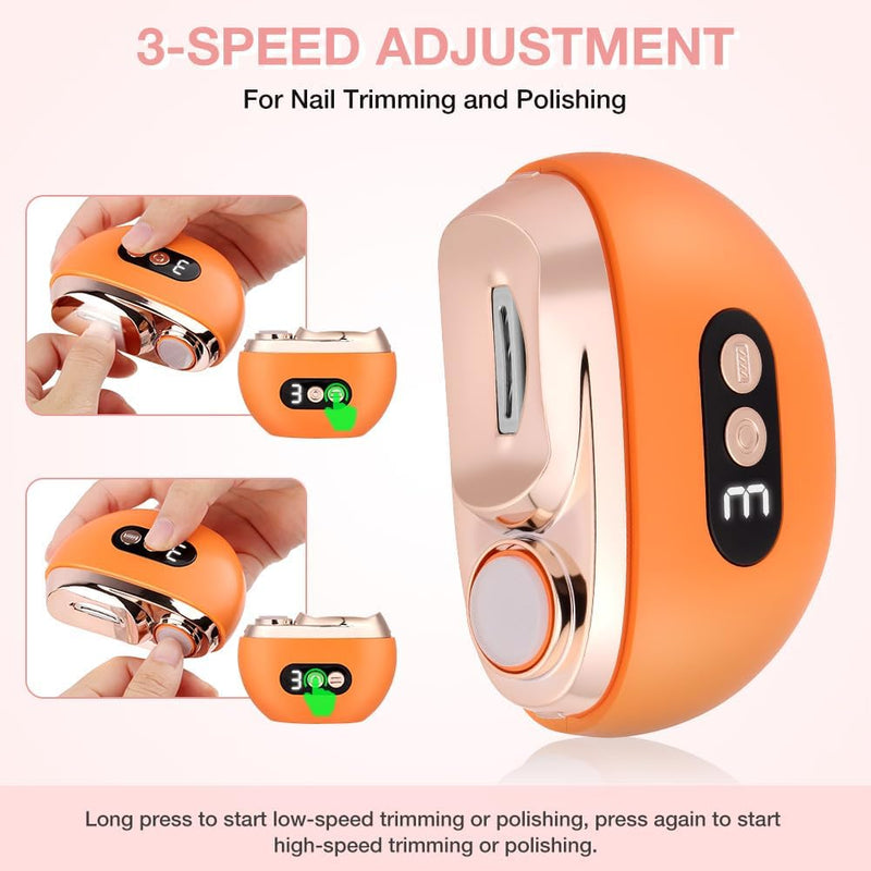 Electric Nail Clipper, Upgraded 2 in 1 Nail File Trimmer with Polishing, 3 Speeds Baby Nail Clipper Electric with LED Light and Nail Clip Storage (White-Orange) White-Orange - BeesActive Australia