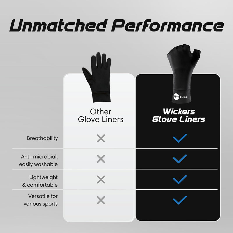 Wickers Thin Fingerless Gloves Men & Women - Lightweight Inner Boxing Gloves, Breathable Inner Glove Liners for Exercise, Gym Glove - Pair Black Large