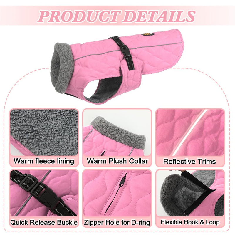 Dog Cold Weather Coats, Fleece Lining Small/Medium/Large Dog Jackets for Winter, Wide Range Adjustable Dog Winter Clothes for Large Dogs, Pink XL X-Large - BeesActive Australia