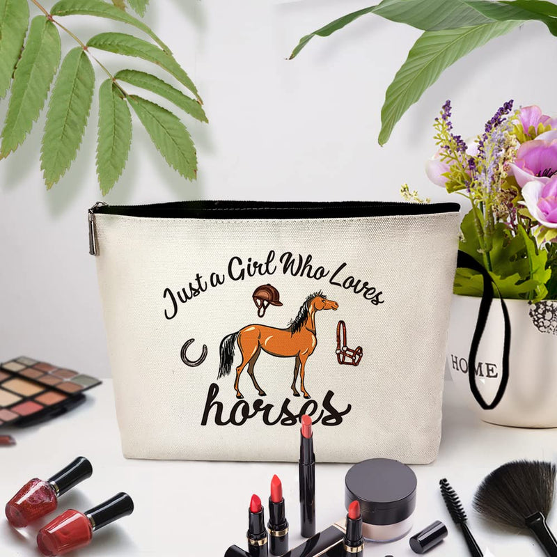 Just a Girl Who Loves Horses Cosmetic Bag，Horses Lover Gifts，Equestrian Gifts for Girls，Horse Lover，Equestrian Gifts，Equestrian Travel Cosmetic Bag，Horseshoe Gift，Horse Cosmetic Bag - BeesActive Australia