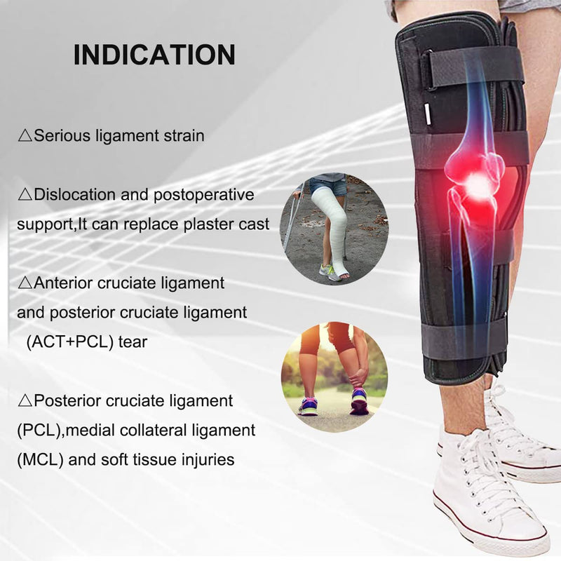 3-Panel Knee Immobilizer Full Leg Support Brace 21" Length Aluminum alloy Straight Knee Splint - for Knee Pre-and Postoperative & Injury or Surgery Recovery (Update Size M) Update Medium