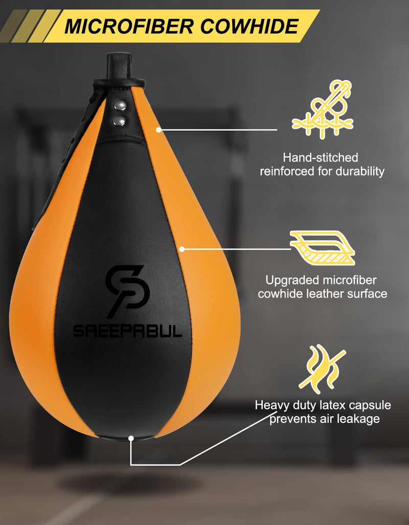Speed Bag,Speed Bag for Boxing,PU Leather Reflex Training Pear Shaped Punching Bag,Fast Reaction Skills Development Perfect for Kids Teens Adults Boxing Coaches Pro Orange(9.5" x 7.1")
