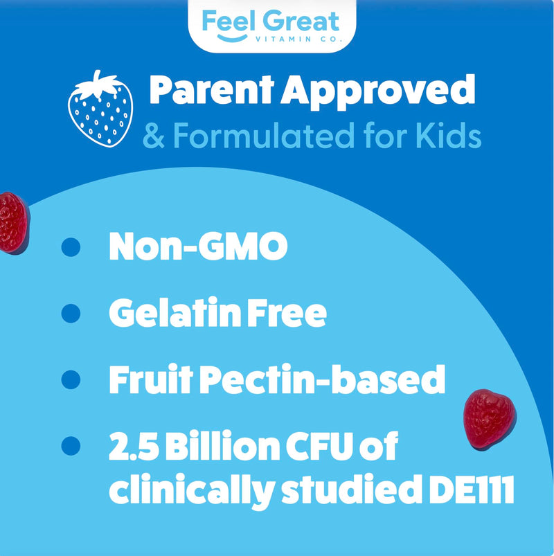 Feel Great USDA Organic Kids Probiotics Gummies | Chewable Strawberry Probiotics for Digestive Health & Immune Support | Plant Based Probiotic & Prebiotic for Kids | 30 Count | Vegan Probiotic & Prebiotic Gummy for Immune & Digestive Support, Strawberr...