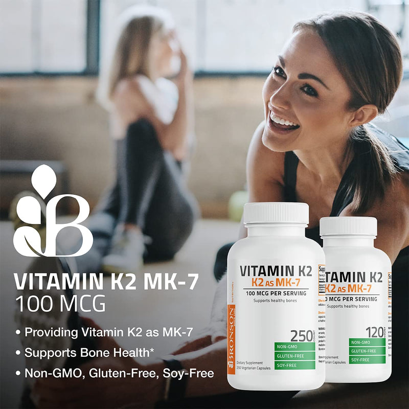 Bronson Vitamin K2 as MK-7 Menaquinone 100 mcg Non-GMO, 250 Capsules Unflavored 250 Count (Pack of 1)