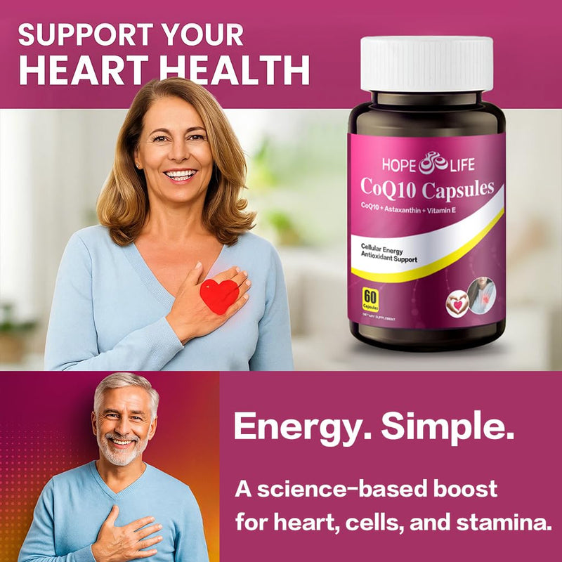 Coenzyme Q10 Supplements - 2X Better Absorption, Cellular Energy Support with Astaxanthin and Vitamin E, Antioxidant for Heart Health & Energy Production, 1 Month Supply, 60 Capsules 1 Bottles