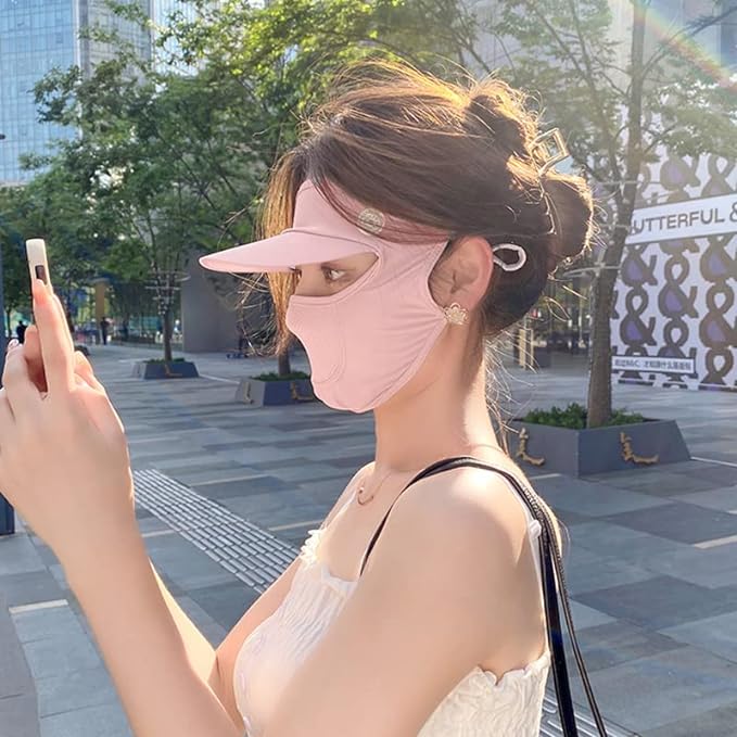 Hat Brim Face Sunscreen UPF 50+ Mask Women Summer UV Protection Ice Silk Full Face Sun Shade Breathable Mask Women's Full Protection UV Protection - BeesActive Australia