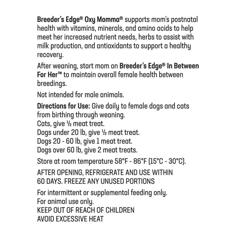 Breeder's Edge Oxy Momma Meat Chews, Postnatal Vitamin Supplement for Lactating Dogs & Cats, Provides Essential Nutrients & Herbs to Support Milk Production and Aid Mother's Recovery After Birth, 40ct | Postnatal Vitamin Supplement with Essential Nutri...