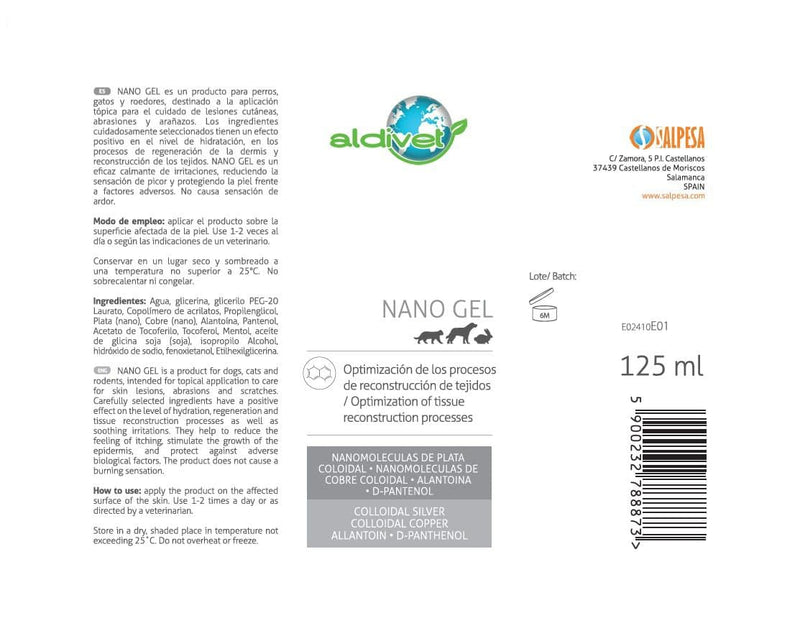 Aldivet Regenerating and Tissue Reconstructing Gel in Dogs Cats Rodents - Healing Skin Wounds, Burns and Scratches - Deep Hydration - Soothes Irritation and Itching - Protects - 125ML